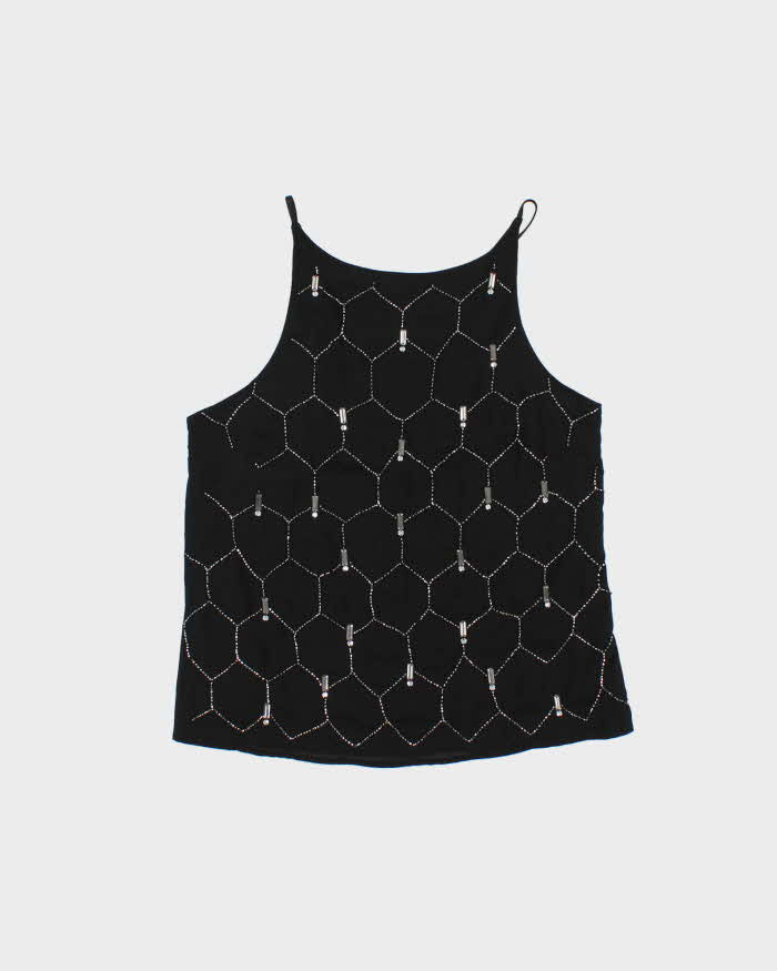 Vintage Women's Black Sequined Strappy Party Top - M