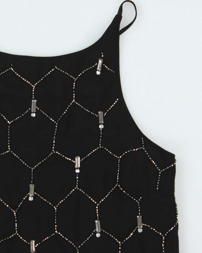 Vintage Women's Black Sequined Strappy Party Top - M