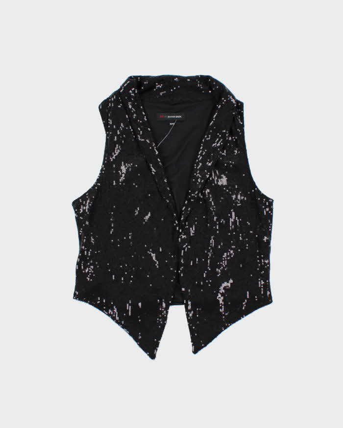 Vintage Women's Black Edit By Jeanne Bekker Sequined Party Waistcoat Top - XS