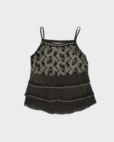 Vintage Women's Sheer &amp; Lace Sequined Polka Dot Party Top - L