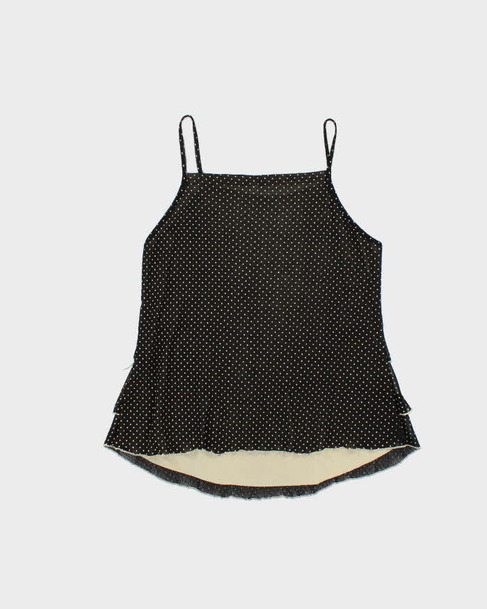 Vintage Women's Sheer & Lace Sequined Polka Dot Party Top - L