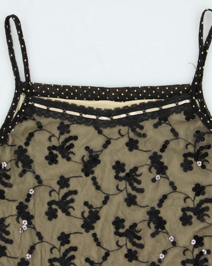 Vintage Women's Sheer & Lace Sequined Polka Dot Party Top - L