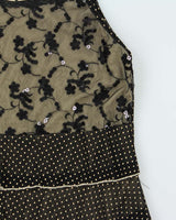 Vintage Women's Sheer &amp; Lace Sequined Polka Dot Party Top - L