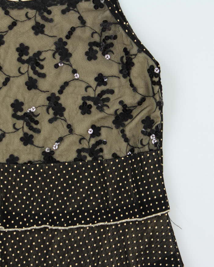 Vintage Women's Sheer & Lace Sequined Polka Dot Party Top - L