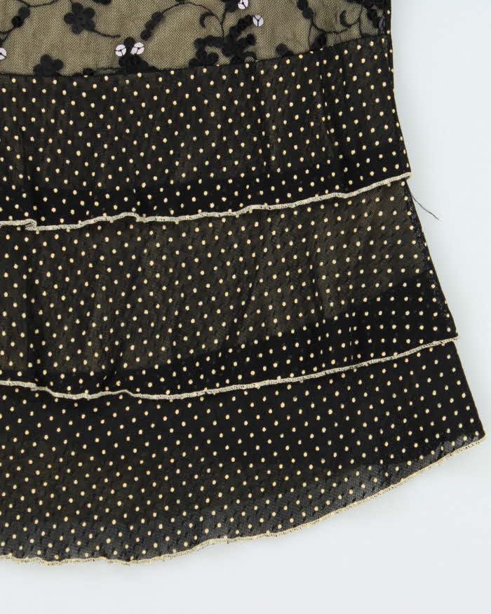 Vintage Women's Sheer & Lace Sequined Polka Dot Party Top - L