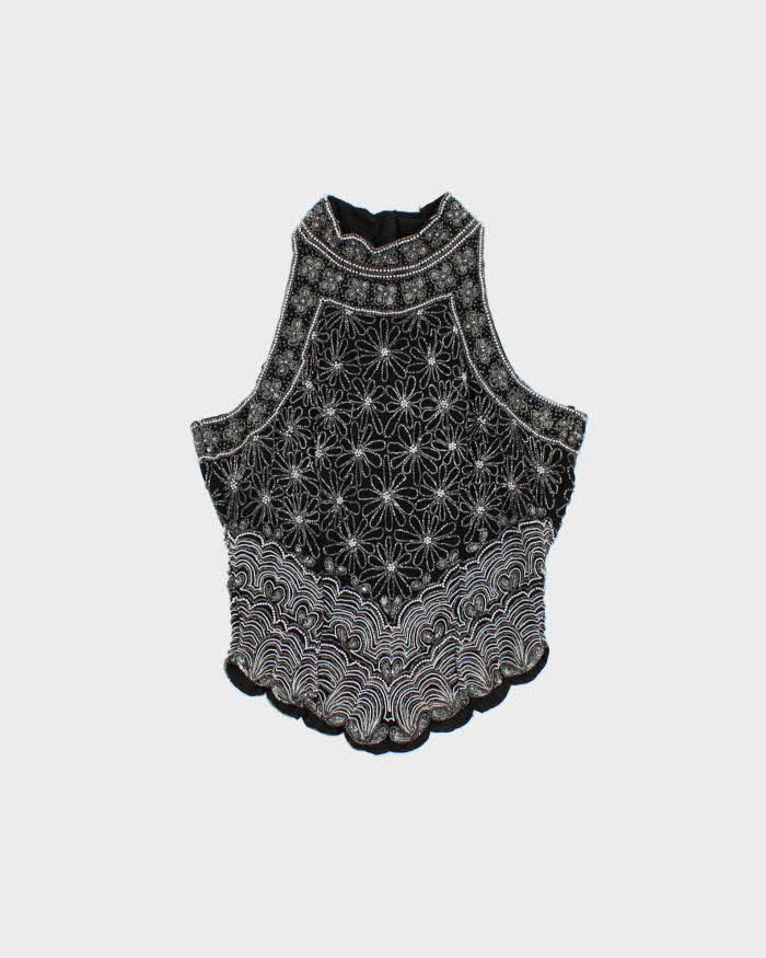 Vintage 90s Papell Boutique Silk Beaded Top - M