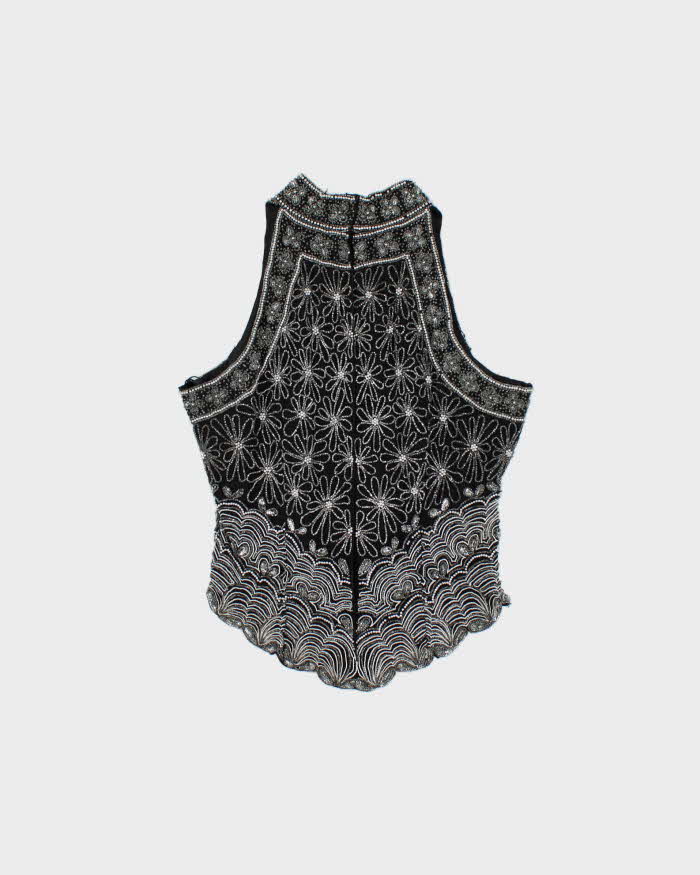 Vintage 90s Papell Boutique Silk Beaded Top - M