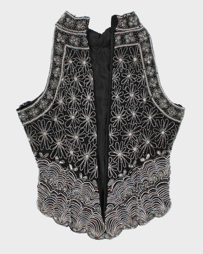 Vintage 90s Papell Boutique Silk Beaded Top - M