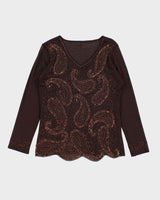 Vintage Y2k 00s Beaded Sequin Double Mesh Top - M