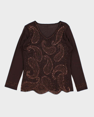 Vintage Y2k 00s Beaded Sequin Double Mesh Top - M