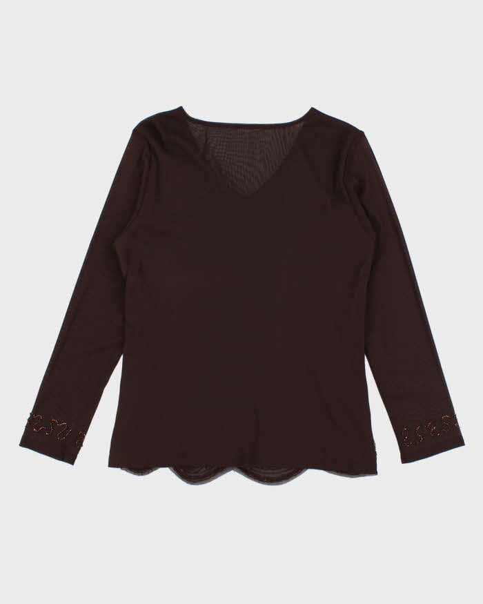 Vintage Y2k 00s Beaded Sequin Double Mesh Top - M