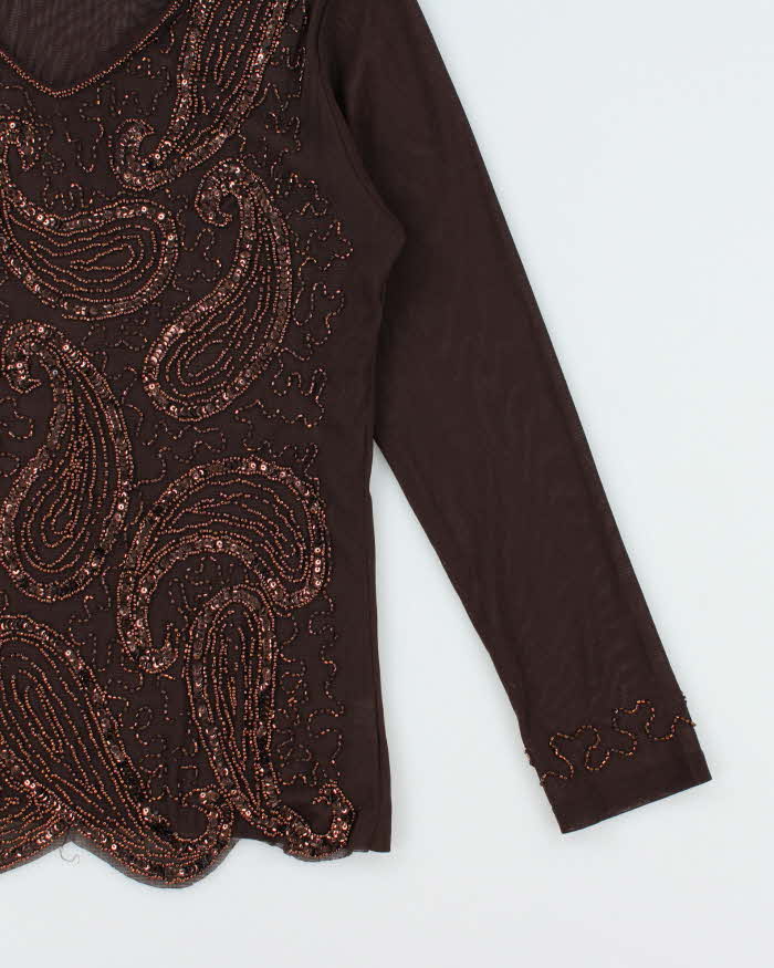 Vintage Y2k 00s Beaded Sequin Double Mesh Top - M
