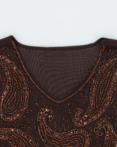 Vintage Y2k 00s Beaded Sequin Double Mesh Top - M