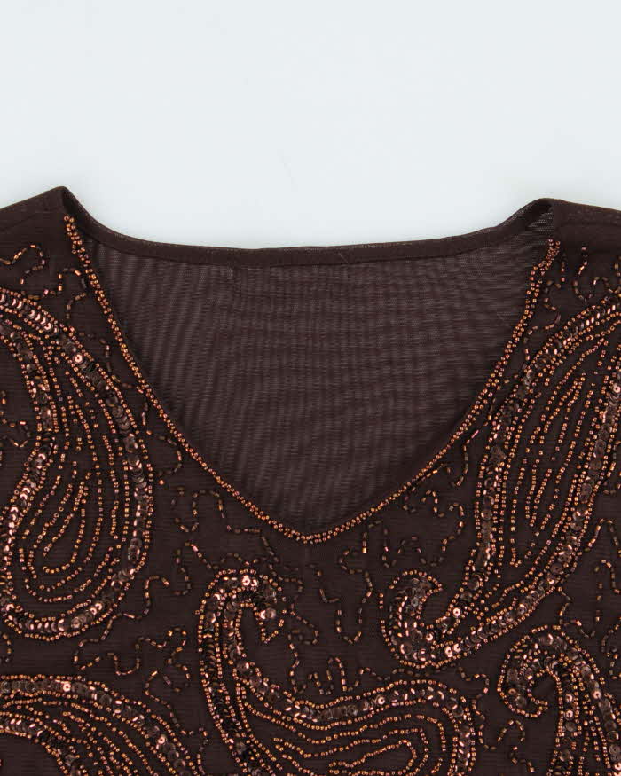 Vintage Y2k 00s Beaded Sequin Double Mesh Top - M