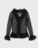 Vintage Y2k 00s Ness Ruffle Mesh Top - S