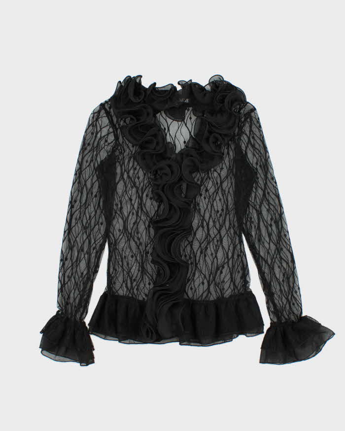 Vintage Y2k 00s Ness Ruffle Mesh Top - S