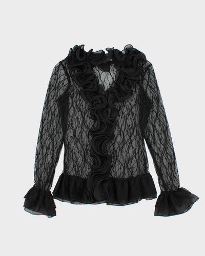 Vintage Y2k 00s Ness Ruffle Mesh Top - S
