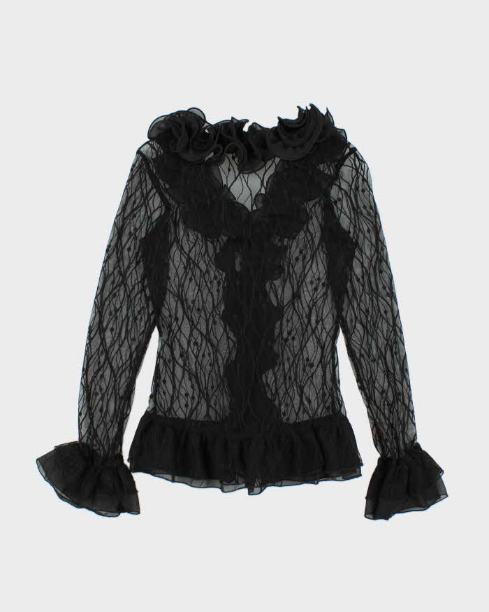 Vintage Y2k 00s Ness Ruffle Mesh Top - S