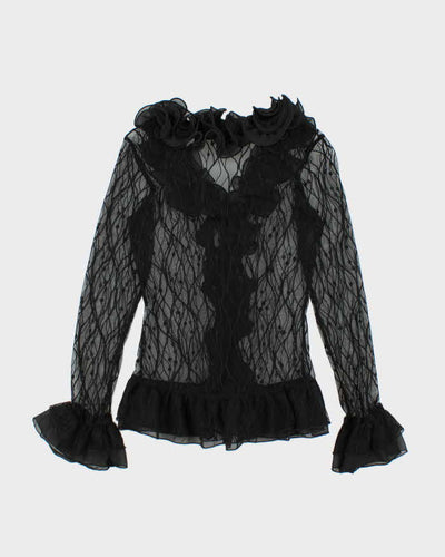 Vintage Y2k 00s Ness Ruffle Mesh Top - S