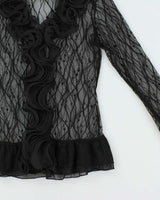 Vintage Y2k 00s Ness Ruffle Mesh Top - S