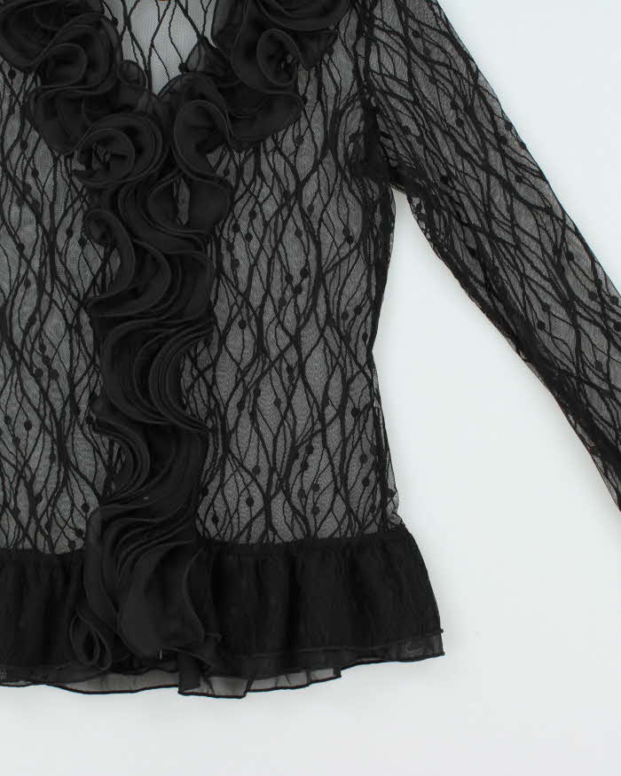Vintage Y2k 00s Ness Ruffle Mesh Top - S