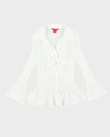 Vintage Y2k 00s Sunny Leigh Sheer Plisse Ruffle Blouse - M