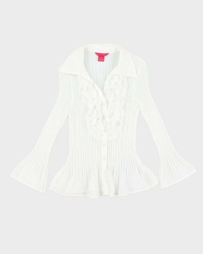 Vintage Y2k 00s Sunny Leigh Sheer Plisse Ruffle Blouse - M