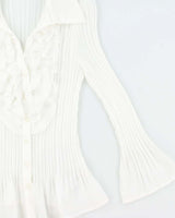 Vintage Y2k 00s Sunny Leigh Sheer Plisse Ruffle Blouse - M