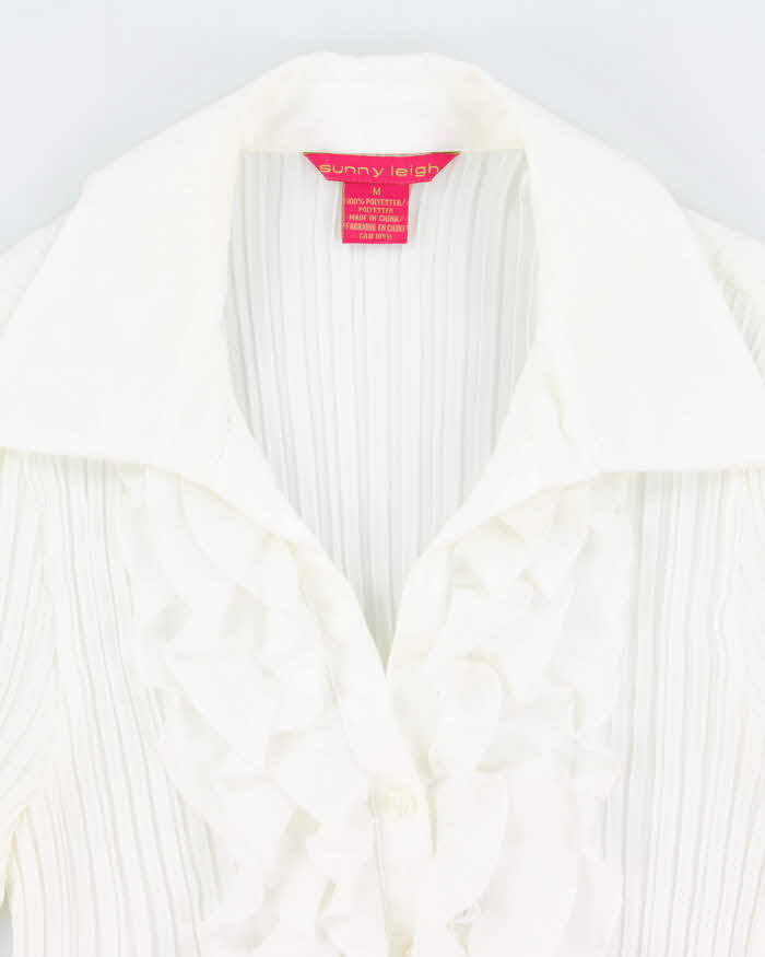 Vintage Y2k 00s Sunny Leigh Sheer Plisse Ruffle Blouse - M