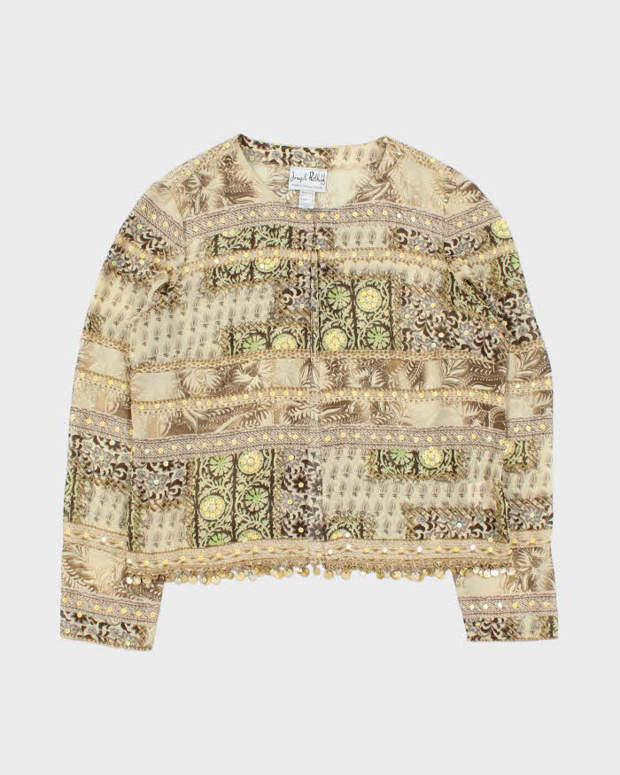 Vintage 90s 00s Joseph Ribkoff Sheer Sequin Beaded Blouse - L