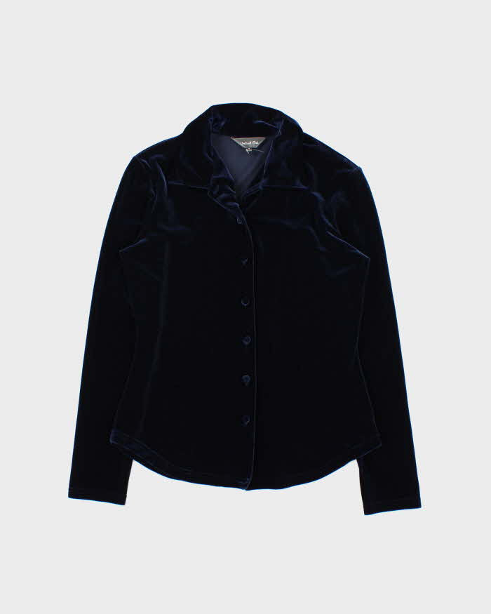 Vintage 90s Vertical Club Velvet Button-up Top - M