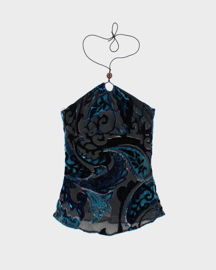Vintage Y2k 00s Le Chateau Velvet Halter Neck Top - S