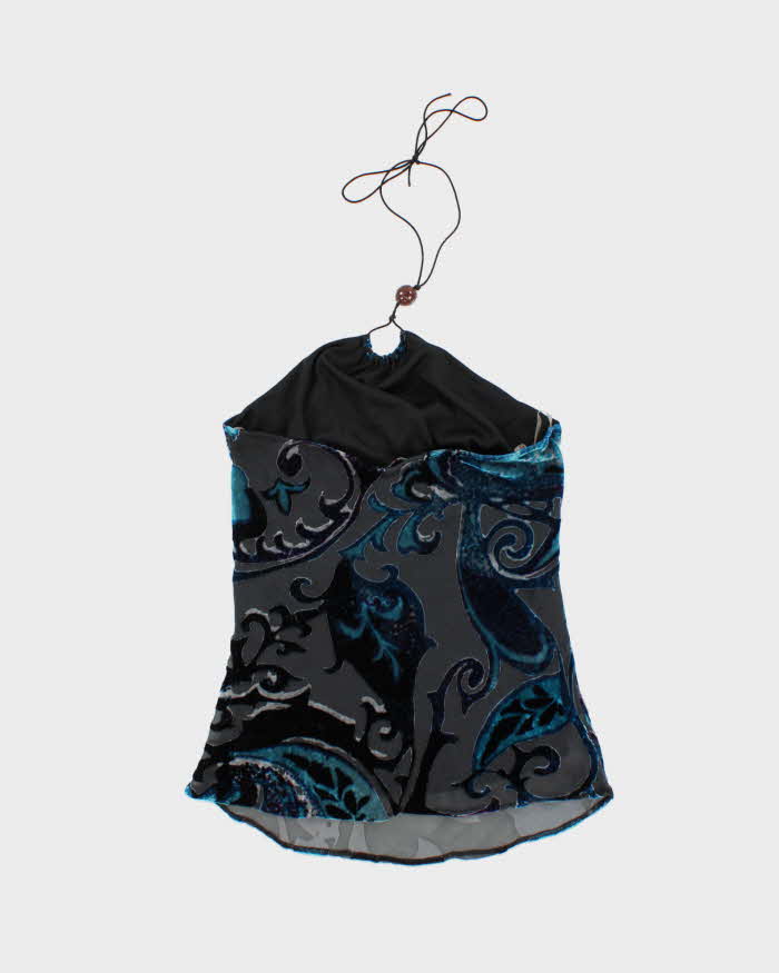 Vintage Y2k 00s Le Chateau Velvet Halter Neck Top - S