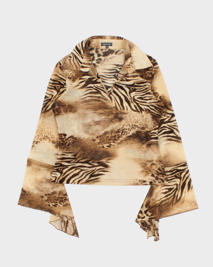 Vintage 90s Street One Animal Print Mesh Top - M