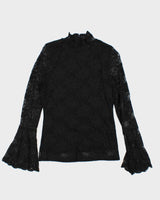 Vintage Y2k 00s Vince Camuto High Neck Bell Sleeve Lace Top - S