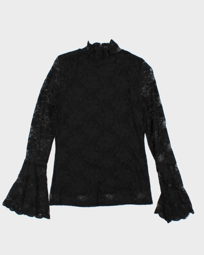 Vintage Y2k 00s Vince Camuto High Neck Bell Sleeve Lace Top - S
