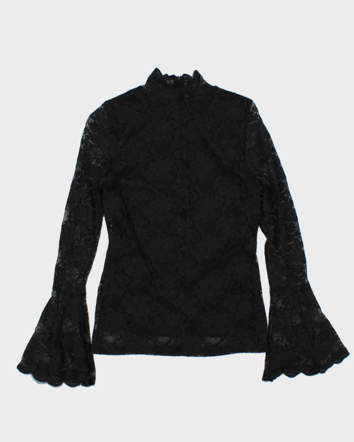 Vintage Y2k 00s Vince Camuto High Neck Bell Sleeve Lace Top - S