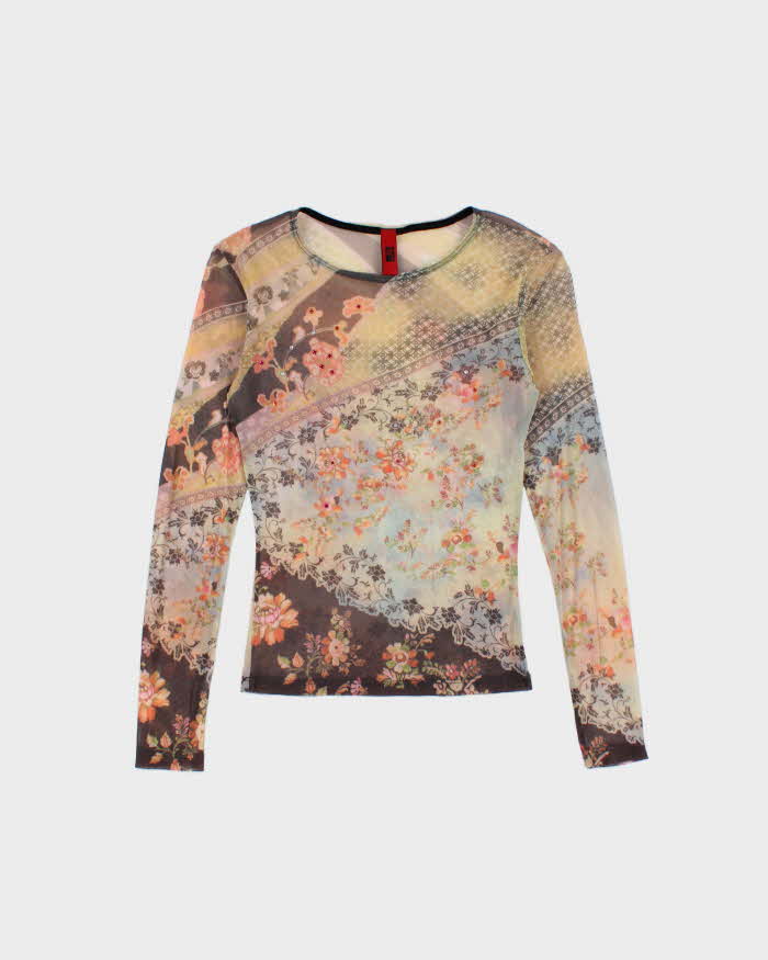 Vintage 90s 00s Just In Time Floral Pattern Mesh Top - XS