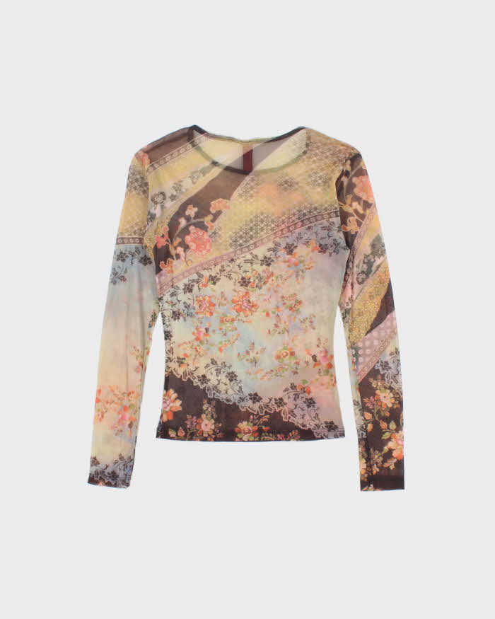 Vintage 90s 00s Just In Time Floral Pattern Mesh Top - XS