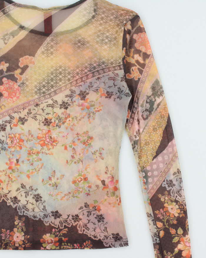 Vintage 90s 00s Just In Time Floral Pattern Mesh Top - XS