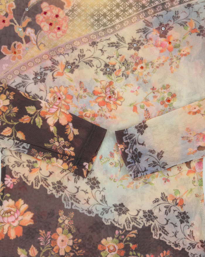 Vintage 90s 00s Just In Time Floral Pattern Mesh Top - XS