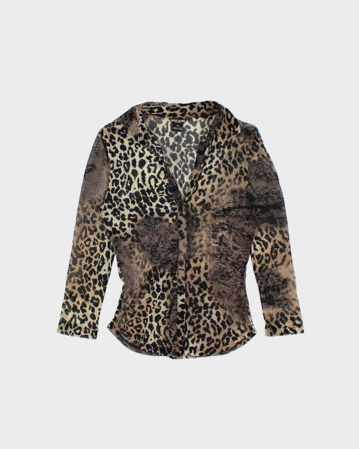 Vintage Y2k 00s Guess Animal Print Mesh Blouse - S