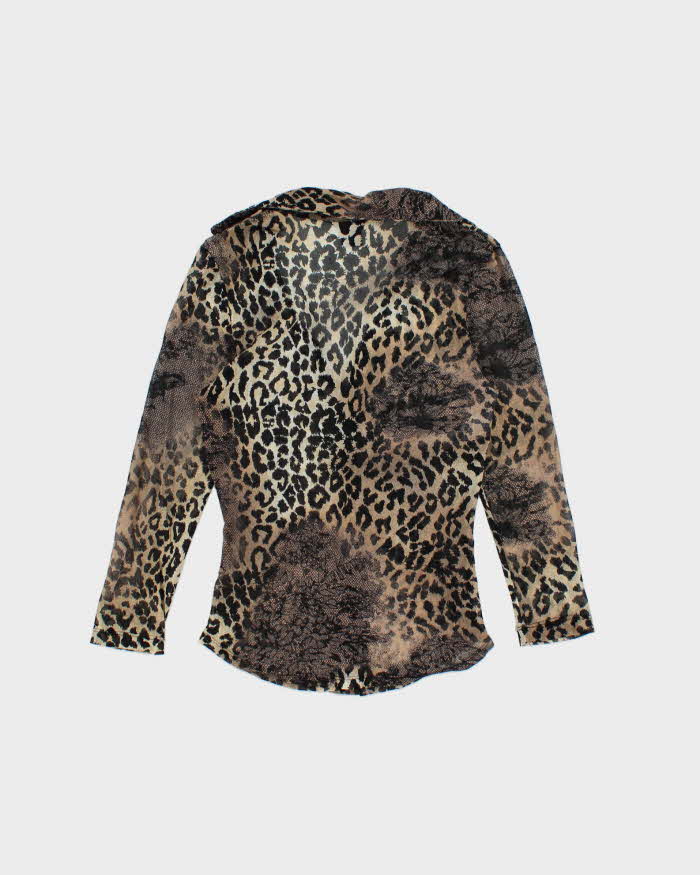 Vintage Y2k 00s Guess Animal Print Mesh Blouse - S