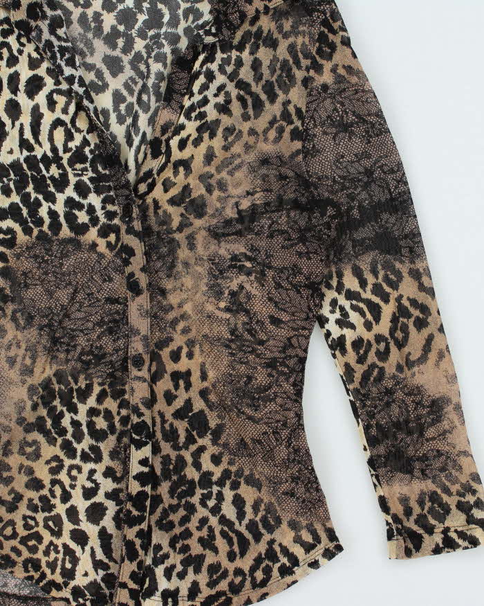 Vintage Y2k 00s Guess Animal Print Mesh Blouse - S