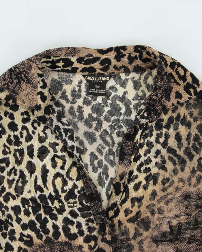 Vintage Y2k 00s Guess Animal Print Mesh Blouse - S