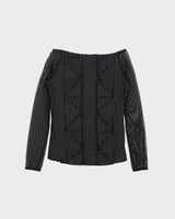 Vintage 00s Ferre Jeans Mesh Embroidered Slash Neck Top - S