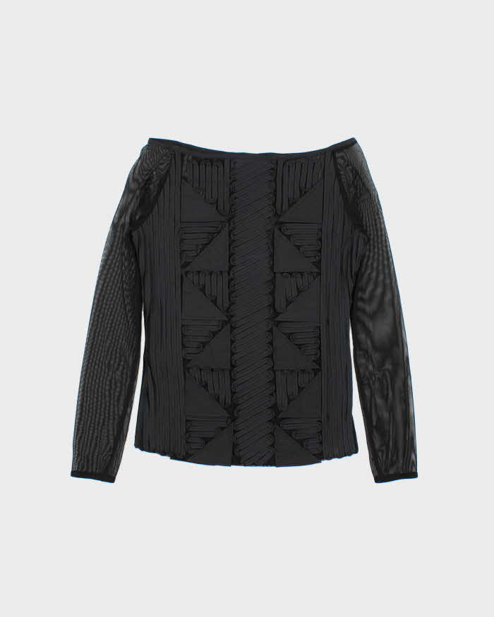 Vintage 00s Ferre Jeans Mesh Embroidered Slash Neck Top - S