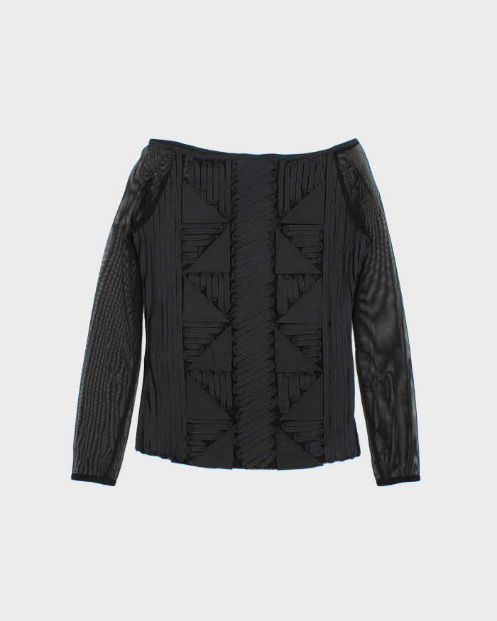 Vintage 00s Ferre Jeans Mesh Embroidered Slash Neck Top - S