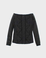 Vintage 00s Ferre Jeans Mesh Embroidered Slash Neck Top - S