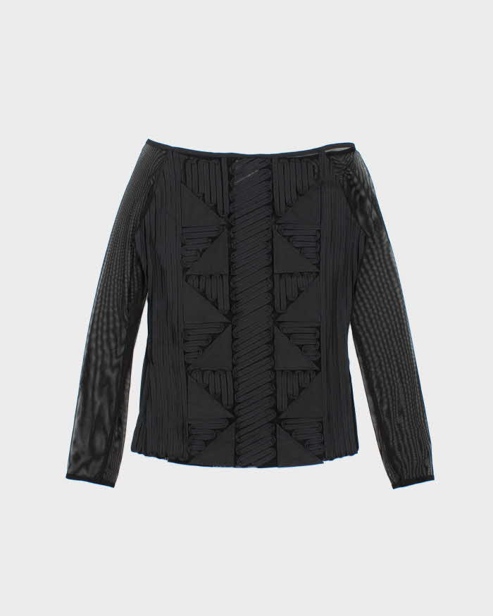 Vintage 00s Ferre Jeans Mesh Embroidered Slash Neck Top - S